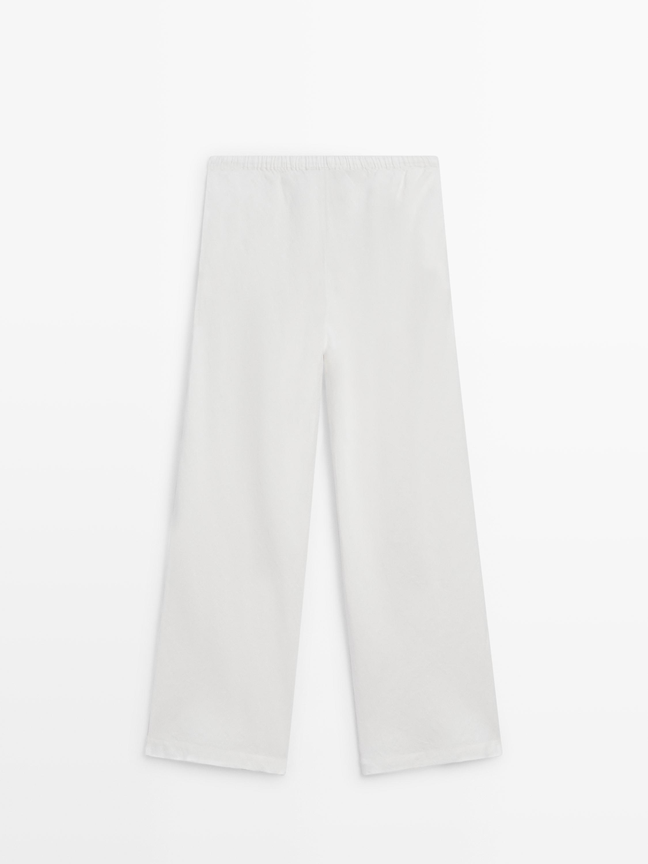 Pantalon taille élastique 100 % lin